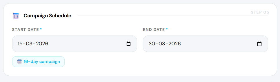 Campaign start date and end date picker